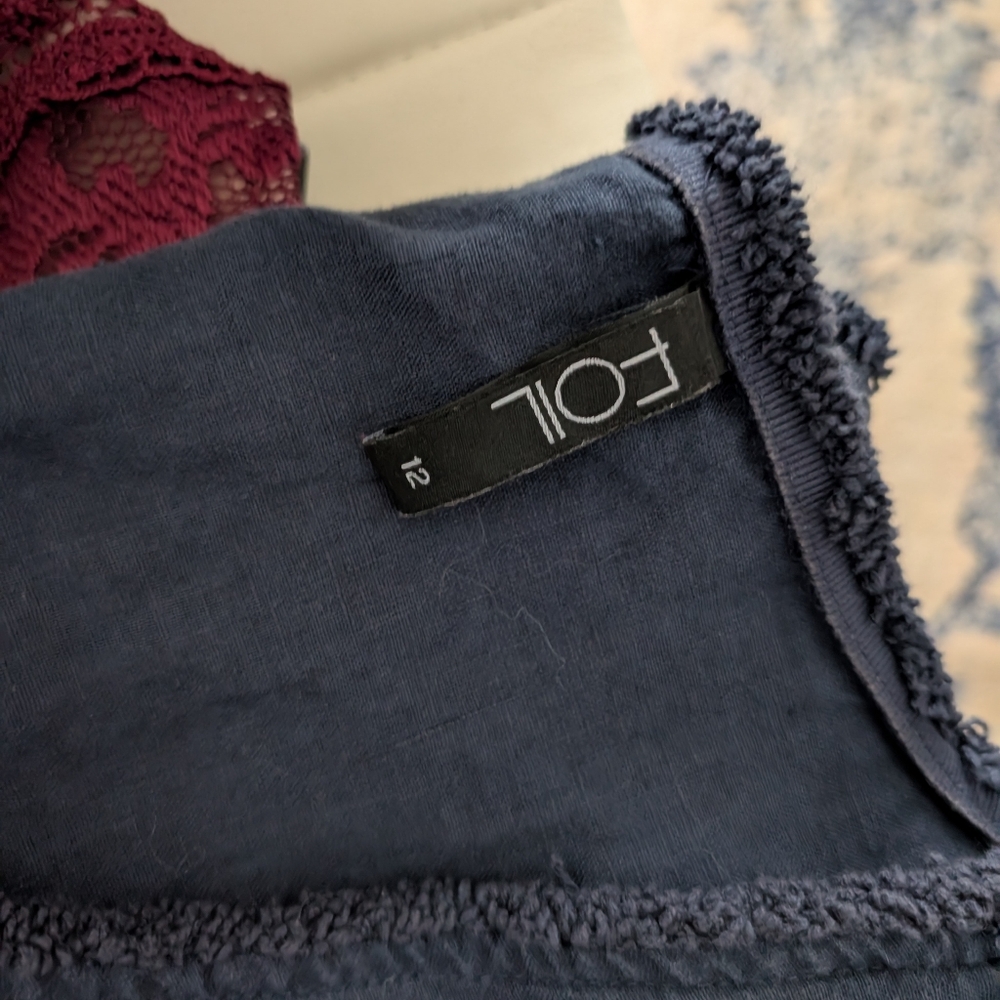 Women's FOIL 100% Linen Navy Blue Shift Dress UK Brand 12 - Picture 9 of 9